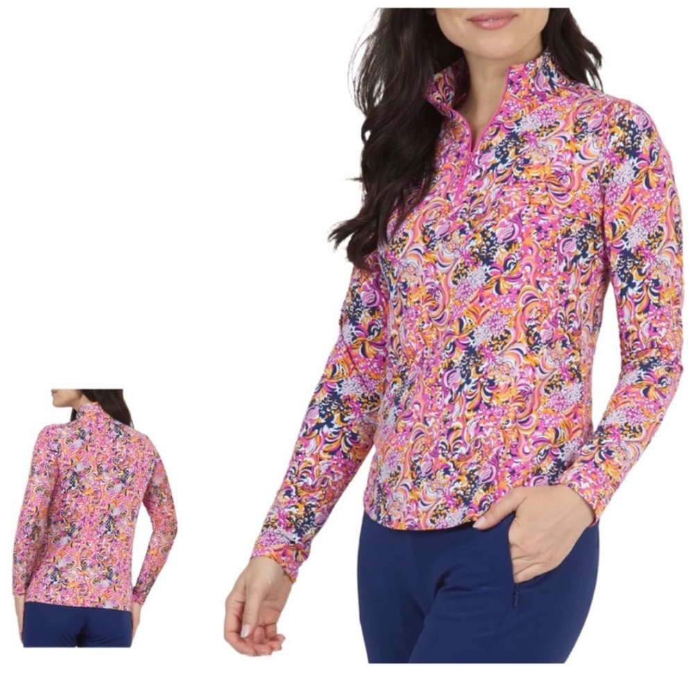 IBKUL Women's Long Sleeve Mock Neck Marissa Golf Pullover XS Mesh Sleeves NWT